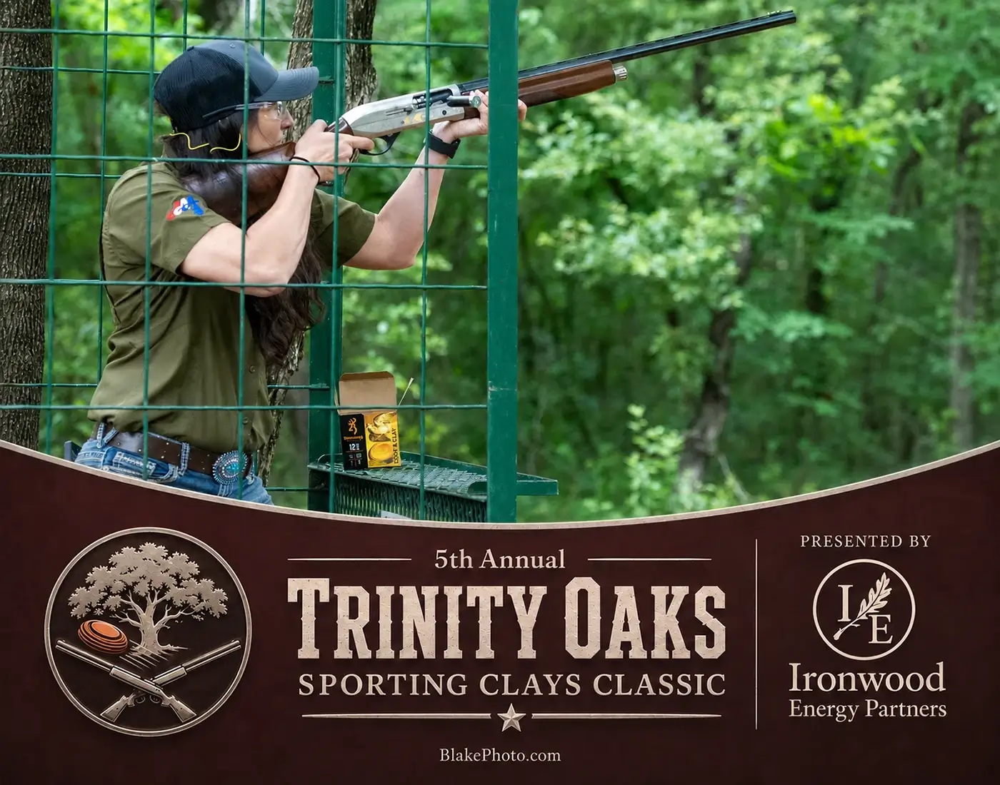 Shooter tracking a clay target during a Dallas- Ft. Worth sporting clays event.