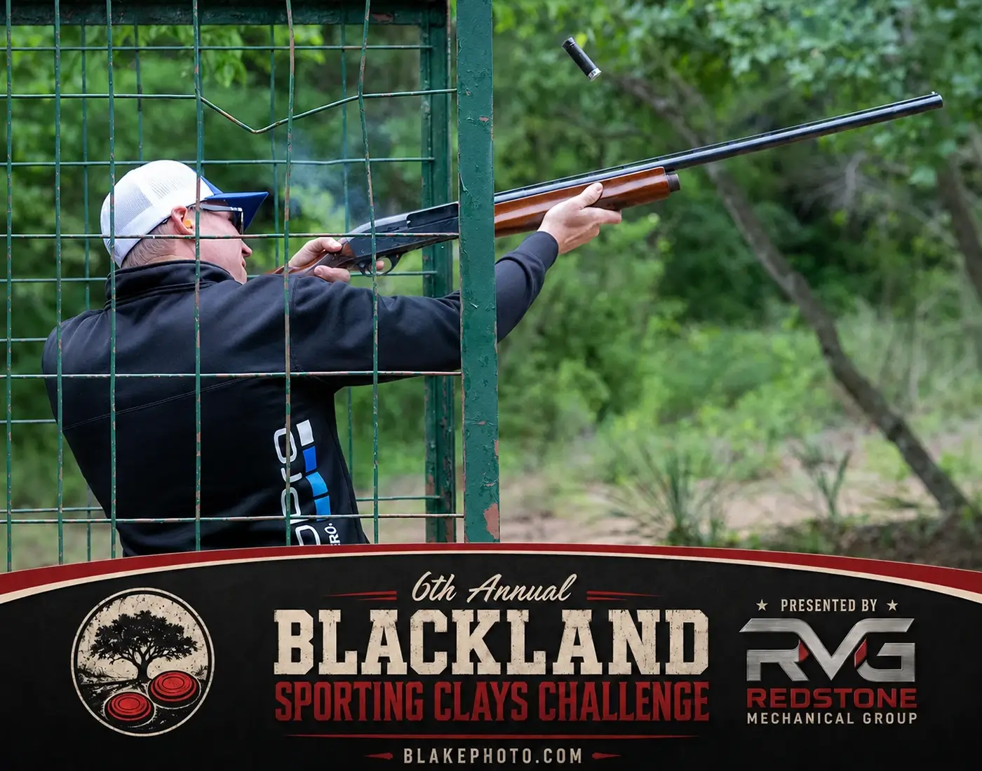Clay shoot action photograph captured during tournament competition.