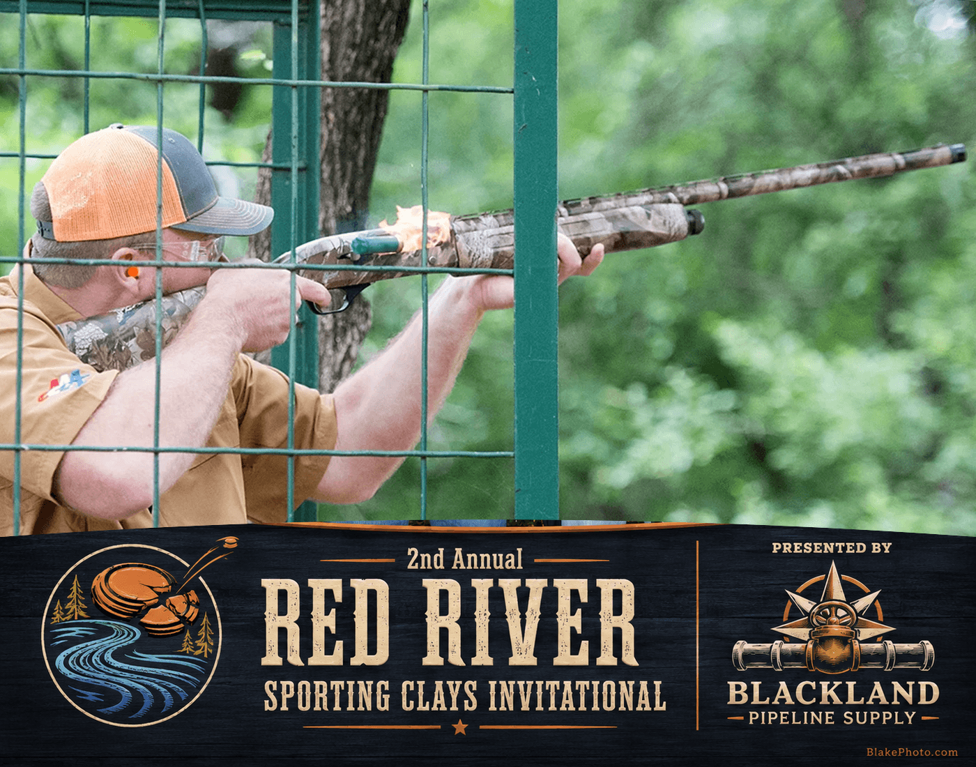 Clay shoot action photograph captured during tournament competition.